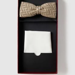 CG - Club Of Gents Fliege Und Einstecktuch Im Set Mit Leinen-Anteil - Beige