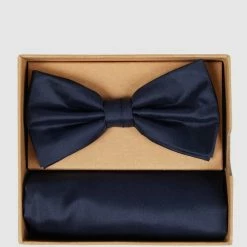 Seidenfalter Fliege Und Einstecktuch Im Set - Marineblau