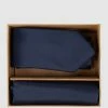 Seidenfalter Krawatte (6 Cm) Und Einstecktuch Im Set - Marineblau
