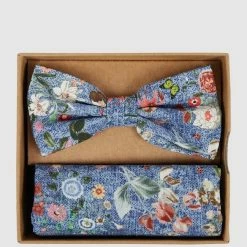 Seidenfalter Fliege Und Einstecktuch Im Set - Blau
