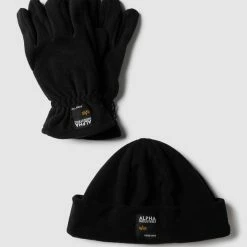 Alpha Industries Mütze Und Handschuhe Aus Fleece Im Set - Schwarz