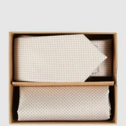 Seidenfalter Krawatte (6 Cm) Und Einstecktuch Im Set - Sand