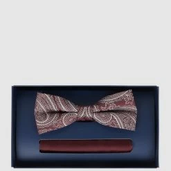 Willen Fliege Und Einstecktuch Aus Seide Im Set - Bordeaux Rot