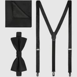 Monti Fliege, Einstecktuch Und Hosenträger Im Set - Schwarz