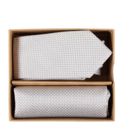 Seidenfalter Krawatte (6 Cm) Und Einstecktuch Im Set - Silber