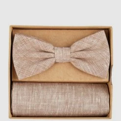 Seidenfalter Fliege Und Einstecktuch Im Set - Beige