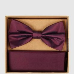 Seidenfalter Fliege Und Einstecktuch Im Set - Aubergine