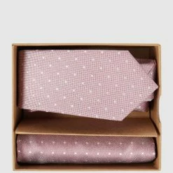 Seidenfalter Krawatte (6 Cm) Und Einstecktuch Im Set - Altrosa