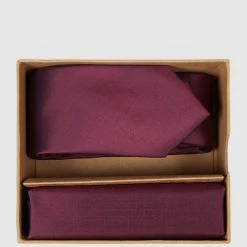 Seidenfalter Krawatte (6 Cm) Und Einstecktuch Im Set - Aubergine