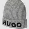 HUGO Beanie Mit Label-Stitching - Mittelgrau Meliert