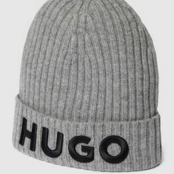 HUGO Beanie Mit Label-Stitching - Mittelgrau Meliert