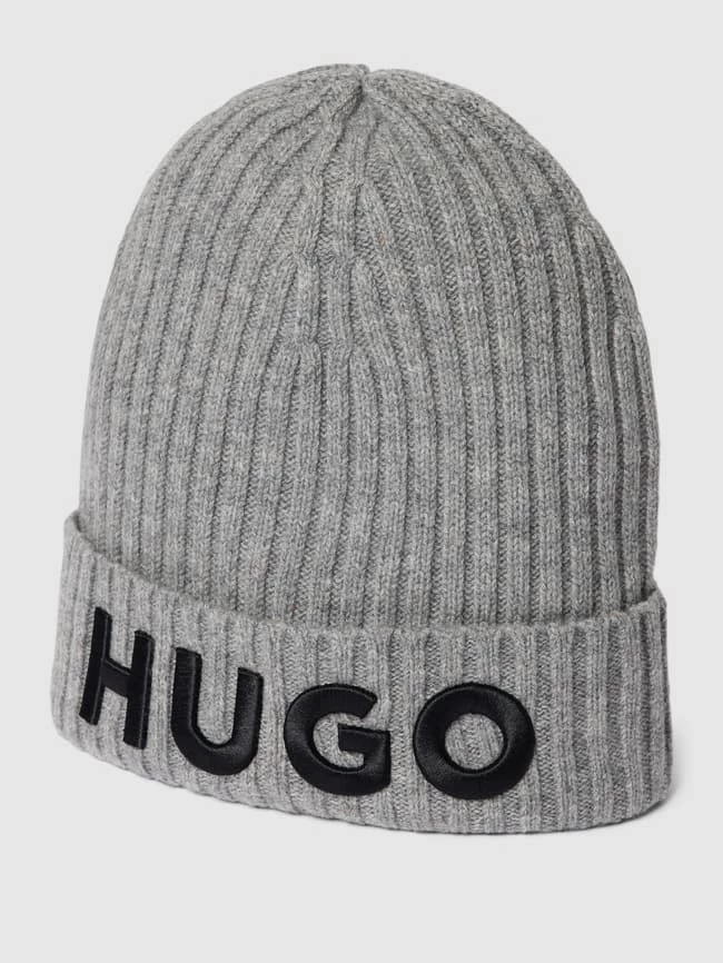HUGO Beanie Mit Label-Stitching - Mittelgrau Meliert 1 HUGO Beanie Mit Label-Stitching - Mittelgrau Meliert