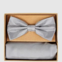 Seidenfalter Fliege Und Einstecktuch Im Set - Silber