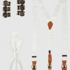 Seidenfalter Hosenträger Und Fliege Aus Seide Im Set - Ecru