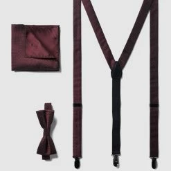 Cinque Hosenträger, Fliege Und Einstecktuch Im Set - Bordeaux Rot