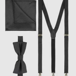 Monti Fliege, Einstecktuch Und Hosenträger Im Set - Schwarz