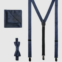 Monti Fliege, Einstecktuch Und Hosenträger Im Set - Marineblau