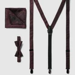 Monti Fliege, Einstecktuch Und Hosenträger Im Set - Bordeaux Rot