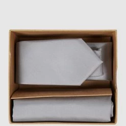 Seidenfalter Krawatte (6 Cm) Und Einstecktuch Im Set - Silber