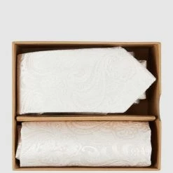 Seidenfalter Krawatte (6 Cm) Und Einstecktuch Im Set - Ecru