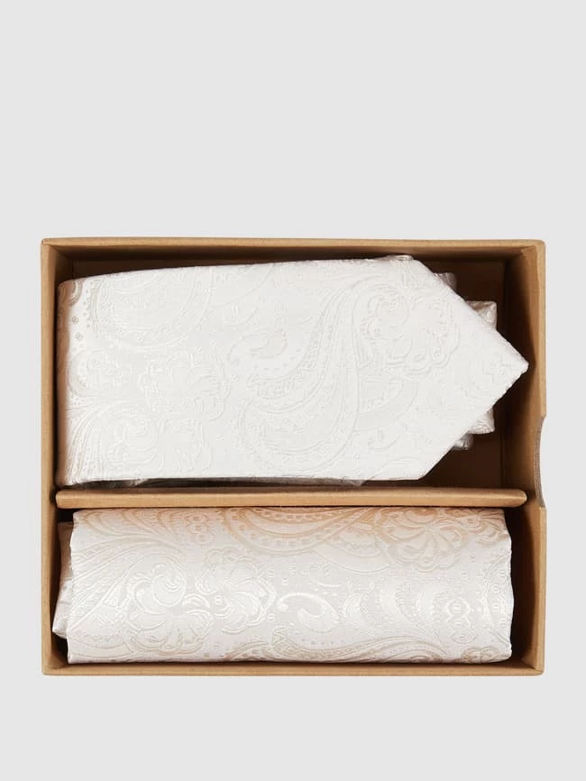 Seidenfalter Krawatte (6 Cm) Und Einstecktuch Im Set - Ecru 1 Seidenfalter Krawatte (6 Cm) Und Einstecktuch Im Set - Ecru